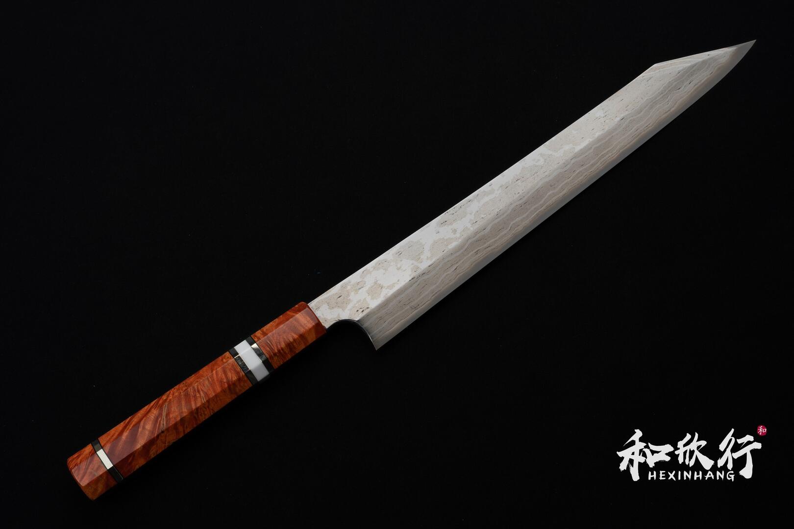 二唐刃物鍛造所Nigara Hamono 鍊鐵青二鋼暗紋青染切付柳刃300mm